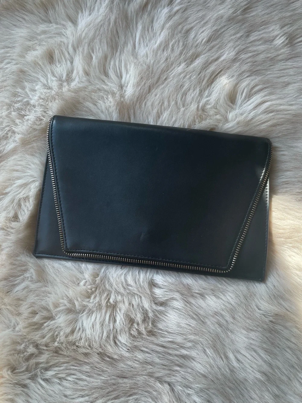 ASOS Black Leather Zipper Trim Envelope Clutch